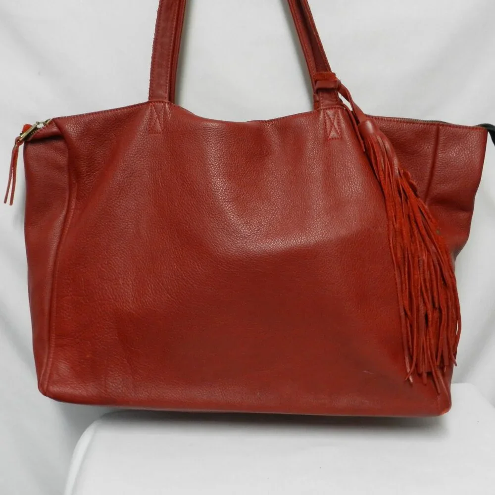 Urban Artisan Leather red X-Large tote bag purse weekender Unstructured zip top